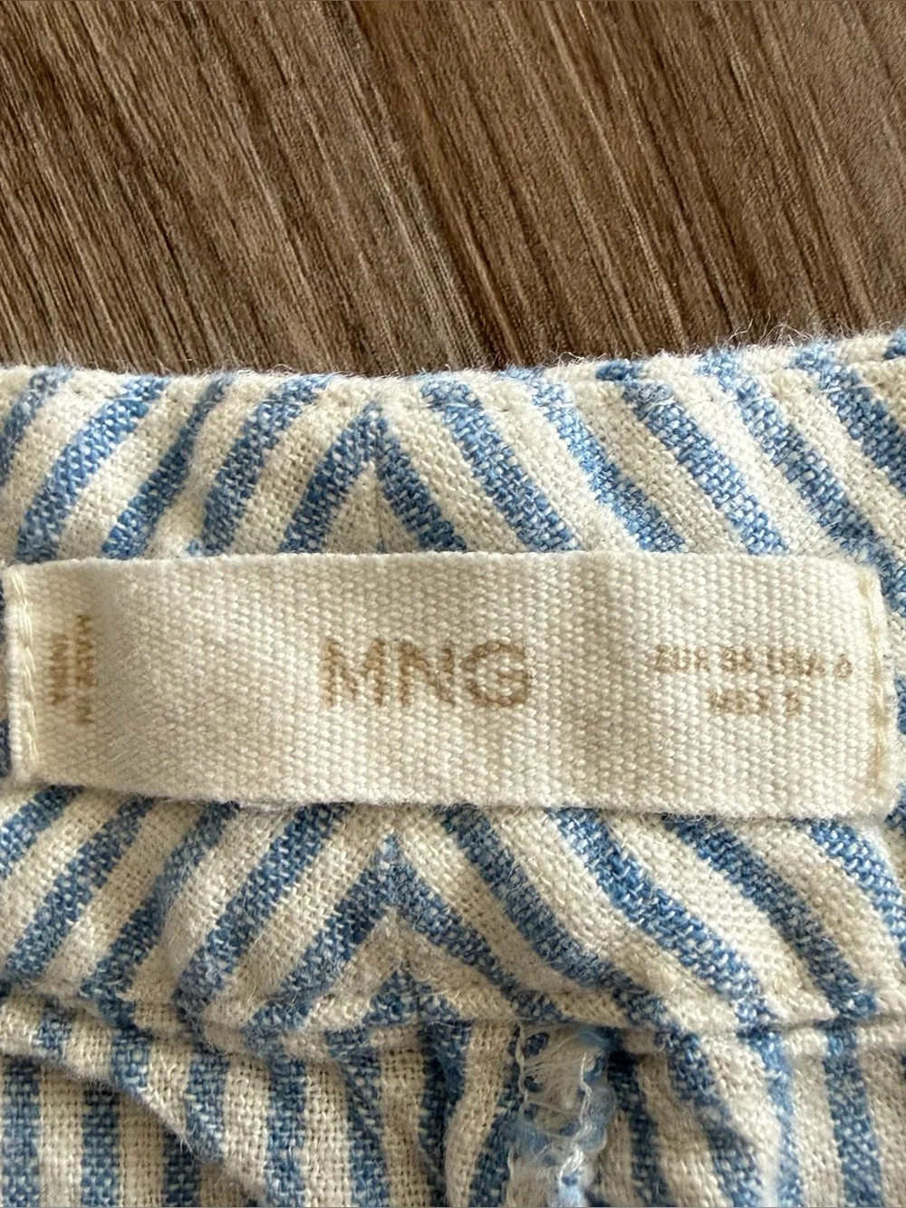 Mango Striped Wide-Leg Linen Blend Pants - Blue & White Size 6